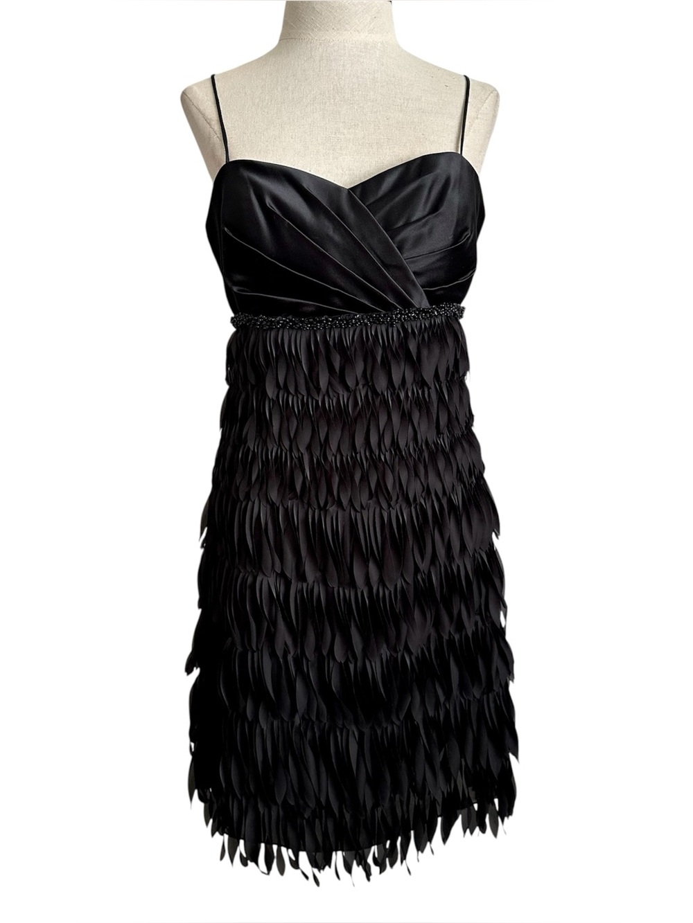 JS Collections Black Beaded Faux Feather Petal Cocktail Dress 8
